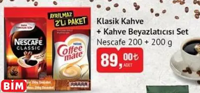 KLASİK KAHVE + KAHVE BEYAZLATICISI SET NESCAFE 200 + 200 G KLASİK KAHVE + KAHVE BEYAZLATICISI SET NESCAFE 200 + 200 G